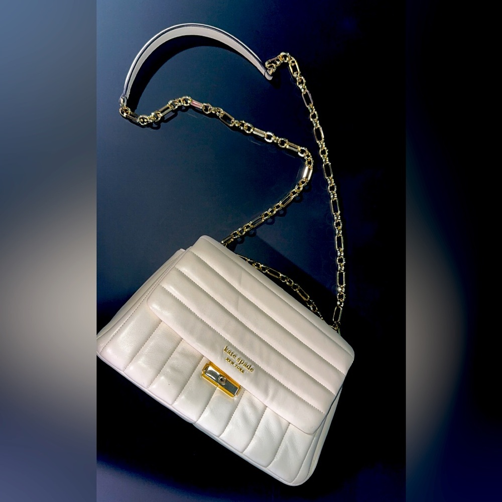 Kate Spade Ivory Quilted Crossbody with Gold Chain